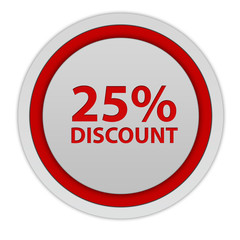 Discount 25 circular icon on white background