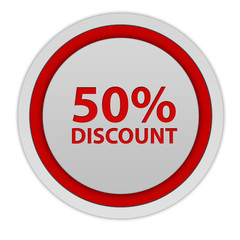 Discount 50 circular icon on white background