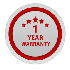 One year warranty circular icon on white background