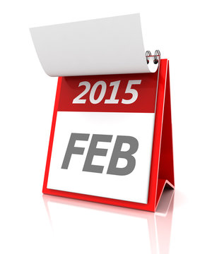 2015 February calendar, 3d render
