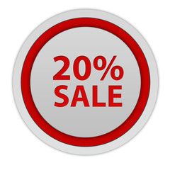 Sale twenty percent circular icon on white background