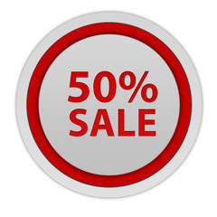 Sale fifty percent circular icon on white background
