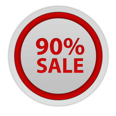 Sale ninety percent circular icon on white background