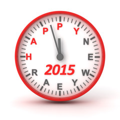 Clock with 2015 happer new year text, 3d render