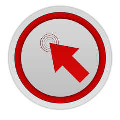 Click here circular icon on white background