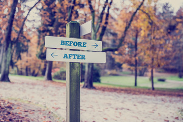 Rustic wooden sign with the words Before - After