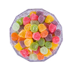 candies. jelly candies in glass bowl on a background