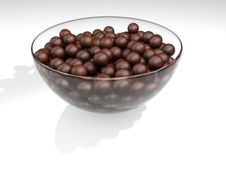 Glasschale Schüssel Schoko Bonbons Kugeln Braun