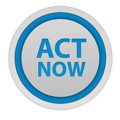Act now circular icon on white background
