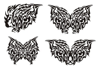 Dragon butterfly wing and butterfly from it in tribal style