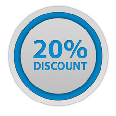 Discount twenty percent circular icon on white background