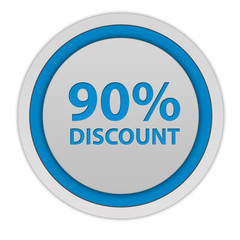 Discount ninety percent circular icon on white background