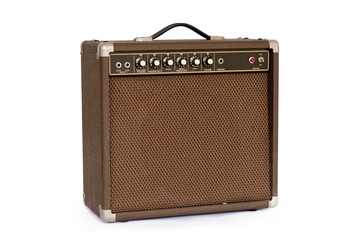 Brown electric guitar amplifier isolated on white background