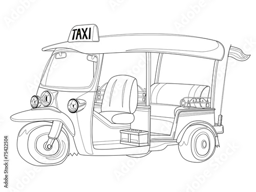 "TUK-TUK Thailand Taxi in Black and white outline" Stock image and