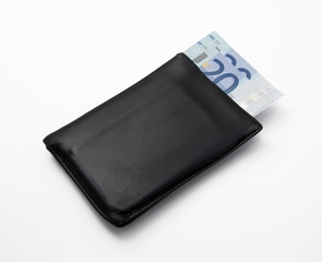 Wallet with euro banknotes isolated on white background