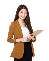 Businesswoman hold with clipboard