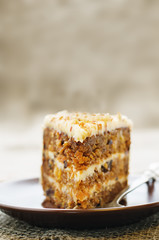 carrot cake with walnuts, prunes and dried apricots