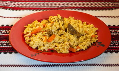 Dish Central Asian cuisine - pilaf of rice and meat