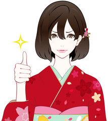 着物の女性　グッド　自信