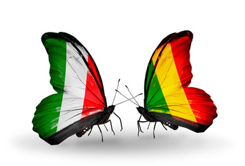 Two butterflies with flags Italy and  Mali