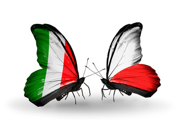 Two butterflies with flags Italy and Poland