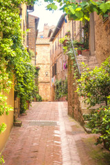 Obraz premium Old street in Pienza, a Renaissance town in northern Tuscany, It