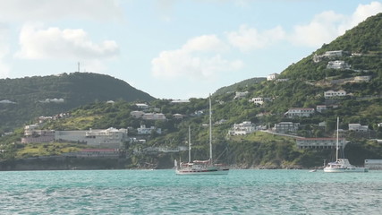 Sailboat near the coast of St Kitts in the Caribbean