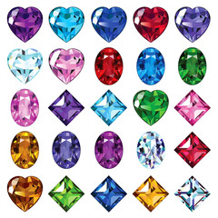Set of 25 icons colored gemstones