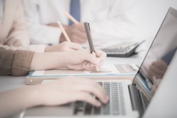 Business people discussing the charts and graphs showing the res