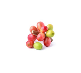 Fresh coffee beans isolated on white background