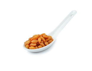 salted soybeans isolate on white background