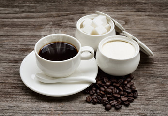 Coffee cup on a wooden table.