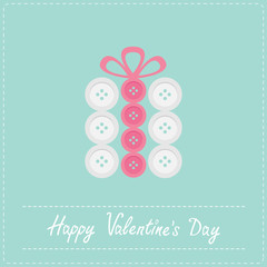Gift box white pink buttons Dash line Valentines day card Flat 