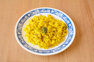 Poha, a breakfast item made of puffed rice
