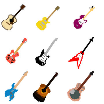Vector Pixel Art Guitar Collection