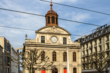 Small church with a clock in Geneva