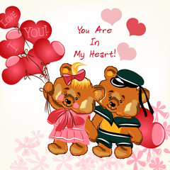Beautiful Valentine's Day card  with couple of bears girl and bo