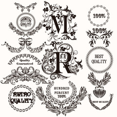 Collection of antique hand drawn labels for design