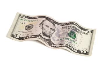 Five dollar bill isolated with clipping path