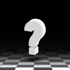3D question mark on a background of the chess floor