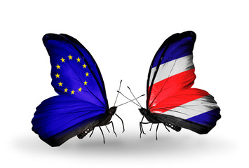 Two butterflies with flags EU and Costa Rica