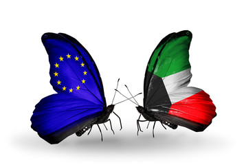 Two butterflies with flags  EU and Kuwait