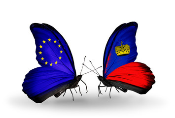 Two butterflies with flags  EU and Liechtenstein