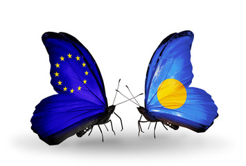 Two butterflies with flags EU and Palau