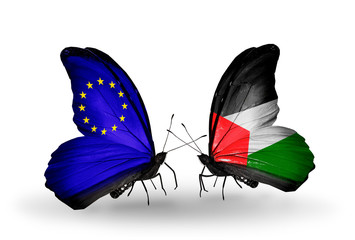 Two butterflies with flags  EU and Palestine