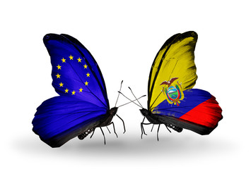 Two butterflies with flags EU and Ecuador