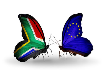 Two butterflies with flags South Africa and EU