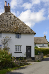 Fototapeta na wymiar straw roof cottages at North Bovey, Devon