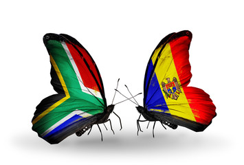 Two butterflies with flags South Africa and Moldova