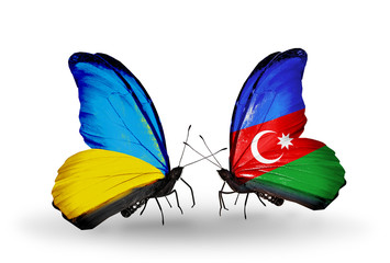 Two butterflies with flags Ukraine and Azerbaijan